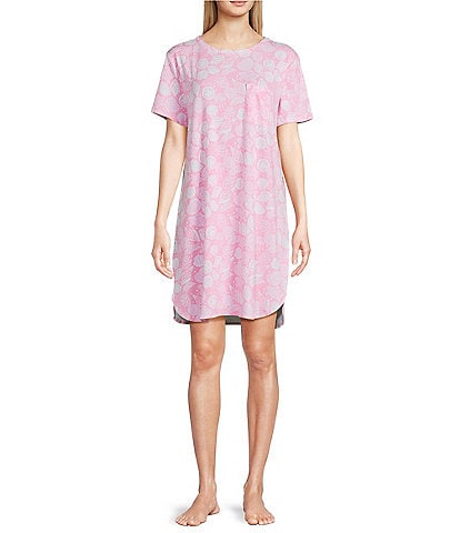 Sleep Sense Summer Shell Short Sleeve Crew Neck Chest Pocket Knit Nightgown