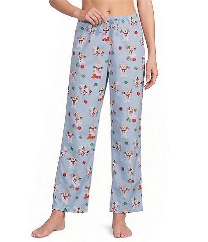 Sleep Sense Sweater Mr Bingle Print Woven Twill Drawstring Tie Coordinating Sleep Pants