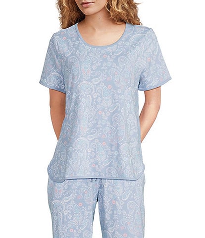 Sleep Sense Sweet Paisley Print Short Sleeve Scoop Neck Knit Coordinating Sleep Top