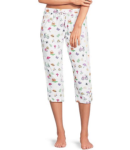 Sleep Sense Tossed Spring Knit Print Drawstring Tie Coordinating Sleep Capri Pants