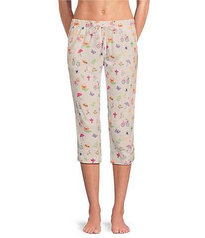 Sleep Sense Tossed Spring Knit Print Drawstring Tie Coordinating Sleep Capri Pants