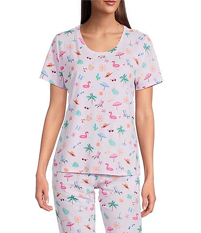Sleep Sense Tossed Vacay Print Short Sleeve Scoop Neck Coordinating Sleep Top