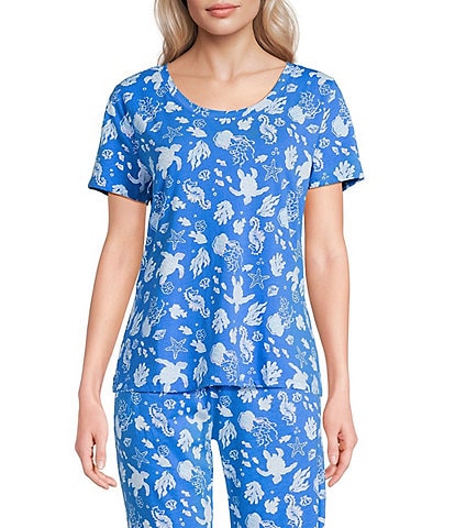 Sleep Sense Turtle Print Short Sleeve Scoop Neck Coordinating Sleep Top