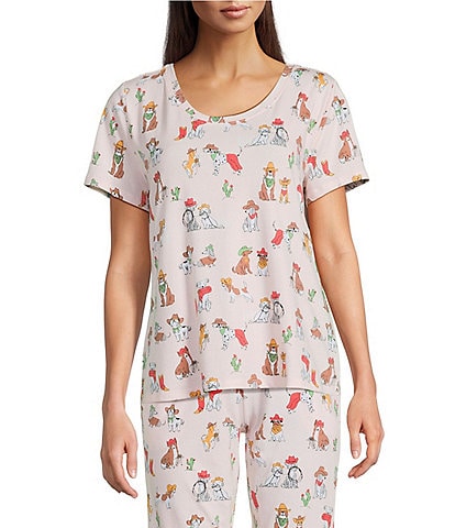 Sleep Sense Western Dogs Print Short Sleeve Scoop Neck Coordinating Sleep Top
