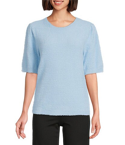 Slim Factor by Investments Blyss Crew Neck Short Sleeve Eyelash Sweater