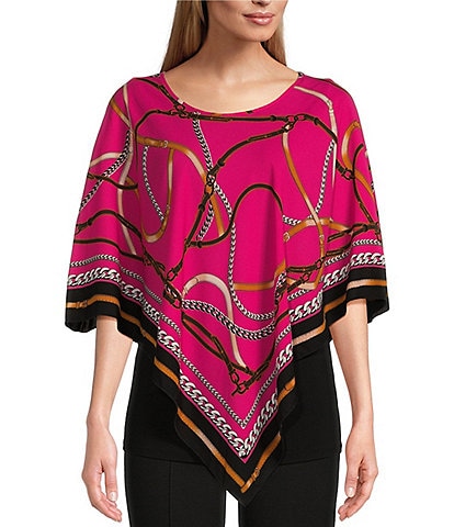 Slim Factor by Investments Chain Print Round Neck 3/4 Sleeve Poncho