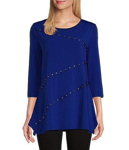 Slim Factor by Investments Crew Neck 3/4 Sleeve Studded Knit Top