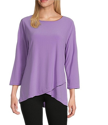Slim Factor by Investments Crew Neckline High-Low Hem Back Button Top