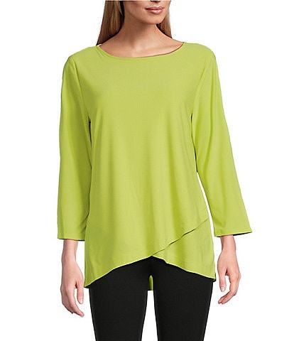 Slim Factor by Investments Crew Neckline High-Low Hem Back Button Top
