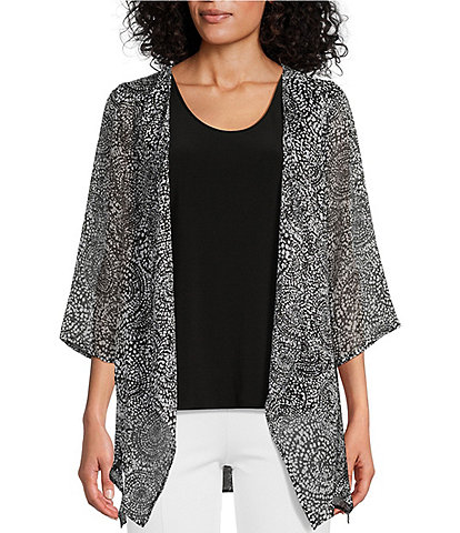 Slim Factor by Investments Dotted Print 3/4 Sleeve Faux Cardigan Blouse