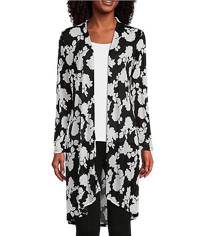 Slim Factor By Investments Floral Print Mesh Cardigan