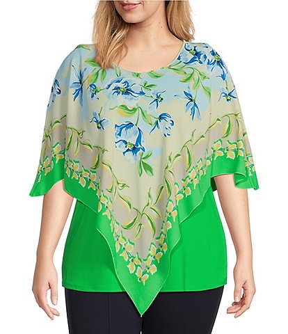 Slim Factor by Investments Plus Size Belle Floral Scarf Mia Poncho Top