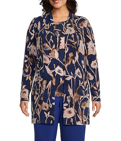 Slim Factor by Investments Plus Size Bellwether Blue Long Sleeve Open-Front Cardigan