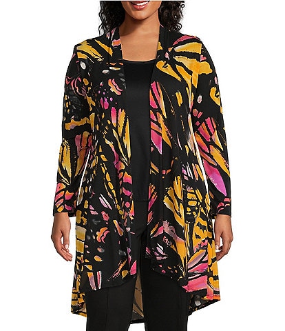 Slim Factor by Investments Plus Size Butterfly Print Open Front Mesh Cardigan