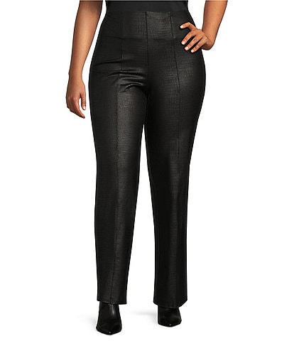 Slim Factor by Investments Plus Size Coated Ponte Knit No Waist Slim Straight Pants