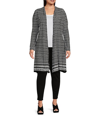 Slim Factor by Investments Plus Size Geometric Print Open Front Long Sleeve Mesh Cardigan