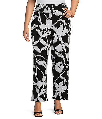 Slim Factor by Investments Plus Size Ikat Floral Wide Elastic Waist Knit Pants
