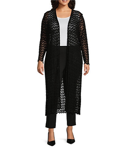 Slim Factor by Investments Plus Size Maxi Open-Front Lace Cardigan