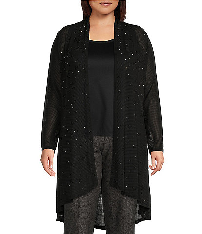 Slim Factor by Investments Plus Size Open-Front Long Sleeve Mesh Cardigan