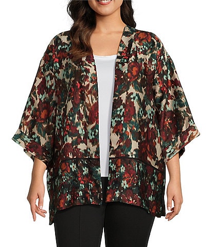Slim Factor by Investments Plus Size Open-Front Short Sleeve Short Kimono