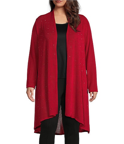 Slim Factor by Investments Plus Size Open Front Waffle Rich Red Mesh Cardigan