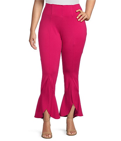 Slim Factor by Investments Plus Size Ponte Front Slit Ruffle Kick Flare Pants