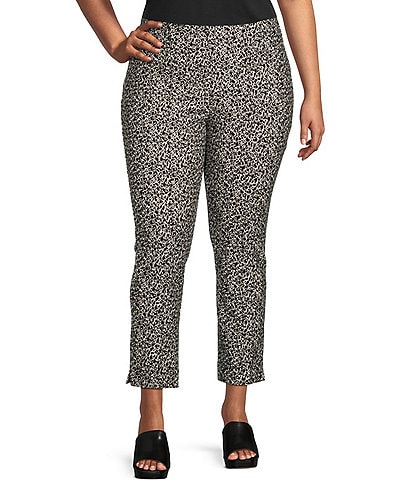 Slim Factor by Investments Plus Size Ponte Knit Abstract Crackle Print No-Waist Ankle Pants