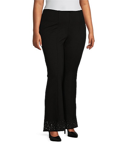 Slim Factor by Investments Plus Size Ponte Knit No Waist Flare Leg Front Slit Heatset Pants