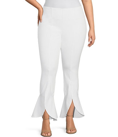 Slim Factor by Investments Plus Size Ponte Knit Ruffle Front Slit Kick Flare Pants