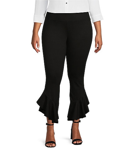Slim Factor by Investments Plus Size Ponte Knit Wide Waistband Flared Ruffle Pants