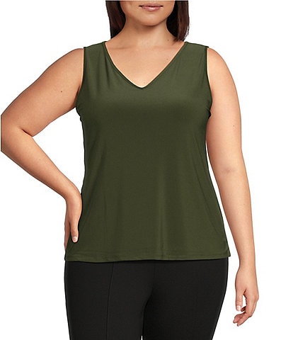 Slim Factor by Investments Plus Size Sleeveless Knit V-Neck Tank Top