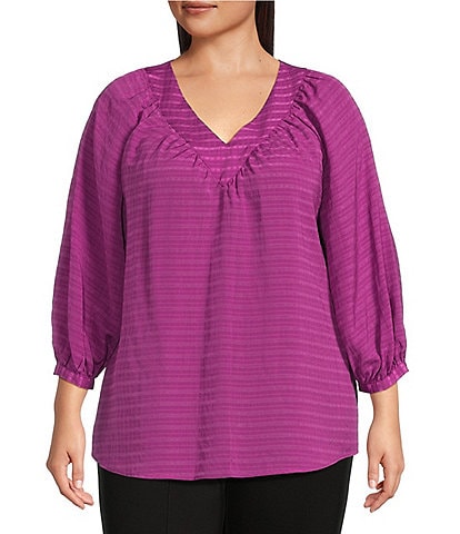 Slim Factor By Investments Plus Size Sloane Gauze V-Neck 3/4 Sleeve Top