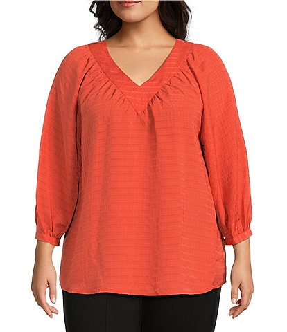 Slim Factor By Investments Plus Size Sloane Gauze V-Neck 3/4 Sleeve Top
