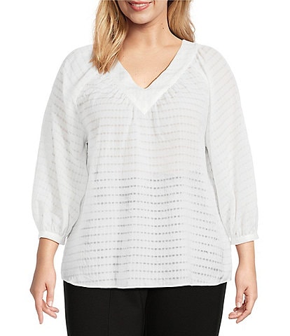 Slim Factor By Investments Plus Size Sloane Gauze V-Neck 3/4 Sleeve Top