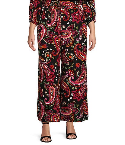 Slim Factor by Investments Plus Size Watercolor Paisley Print Coordinating Wide Leg Ankle Pants