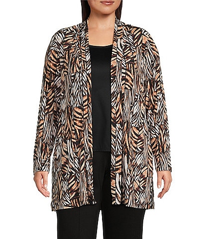 Slim Factor by Investments Plus Size Zebra Mix Long Sleeve Open-Front Cardigan