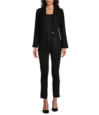 Slim Factor by Investments Ponte Blazer Rhinestone Clusters Jacket & Coordinating Ponte Knit Ankle Skinny Pants