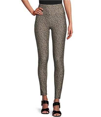NYGARD SLIMS FLORAL FOIL PRINT LUXE PONTE SUEDE LEGGING BkGldfloral L at   Women's Clothing store