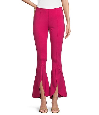 Slim Factor by Investments Ponte Knit Front Slit Ruffle Kick Flare Pants