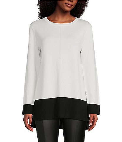 Slim Factor By Investments Round Neck Colorblock High-Low Hem Long Sleeve Sweater