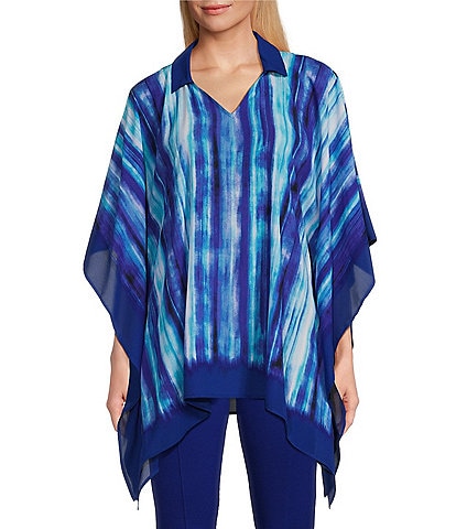 Slim Factor by Investments Royal Blue Stripe Collared Poncho Top