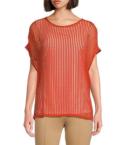 Slim Factor by Investments Short Sleeve Crochet Kate Top
