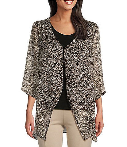 Slim Factor by Investments Snake Print 3/4 Sleeve Faux Cardigan Blouse