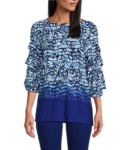 Slim Factor by Investments Tropical Waves Print 3/4 Sleeve Blouse