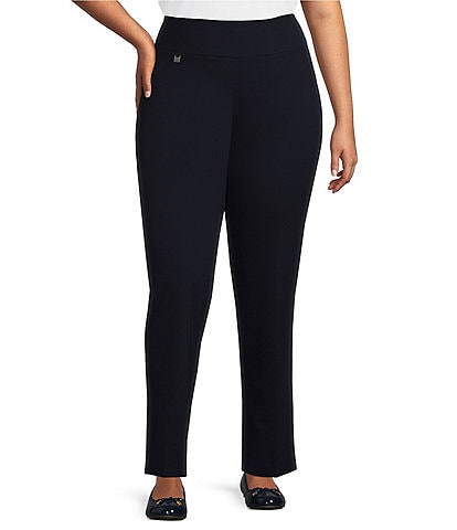 Slimsation® by Multiples Plus Size Relaxed Straight Leg Pull-On Pants
