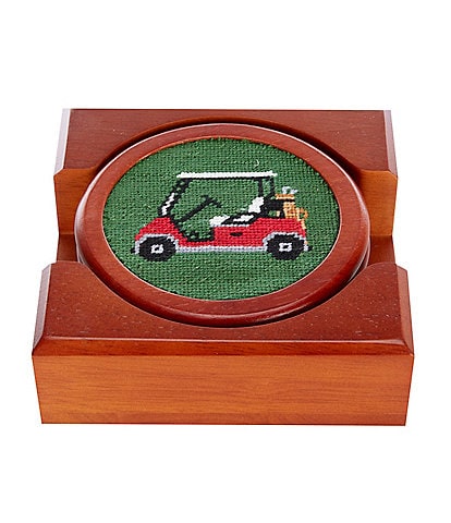 Smathers & Branson Golf Cart Needlepoint Coaster Set
