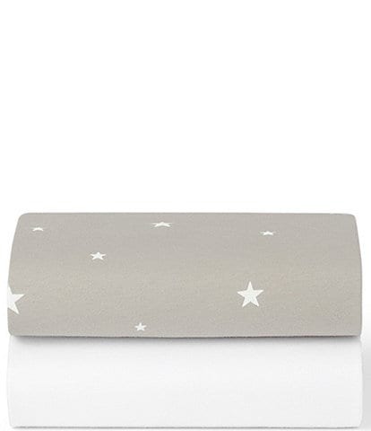 Snuz Bassinet Grey Star Twin Pack Fitted Sheets