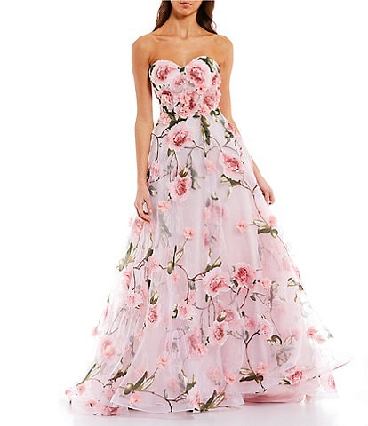 GB Social Strapless Floral Printed Organza Ball Gown