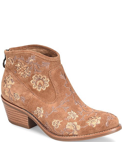 Sofft Aisley Unlined Suede Floral Embroidered Western Booties