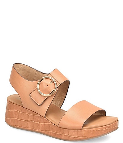 Sofft Faedra Leather Croco Embossed Wedge Platform Sandals